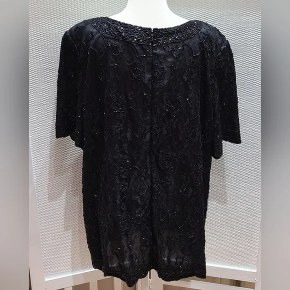 Elegant Black Lace Women's Top Beaded Sequin Size 26W - Picture 2 of 2